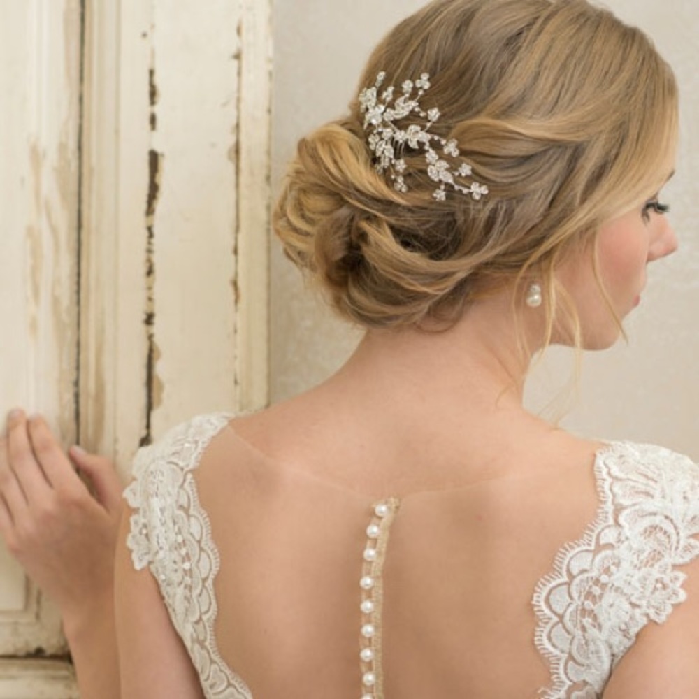 Brilliant comb branching rhinestone leaves&flowers